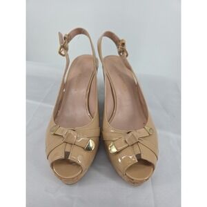 Stuart Weitzman Nude Patent Leather Wedge Sandals Women's Size 9